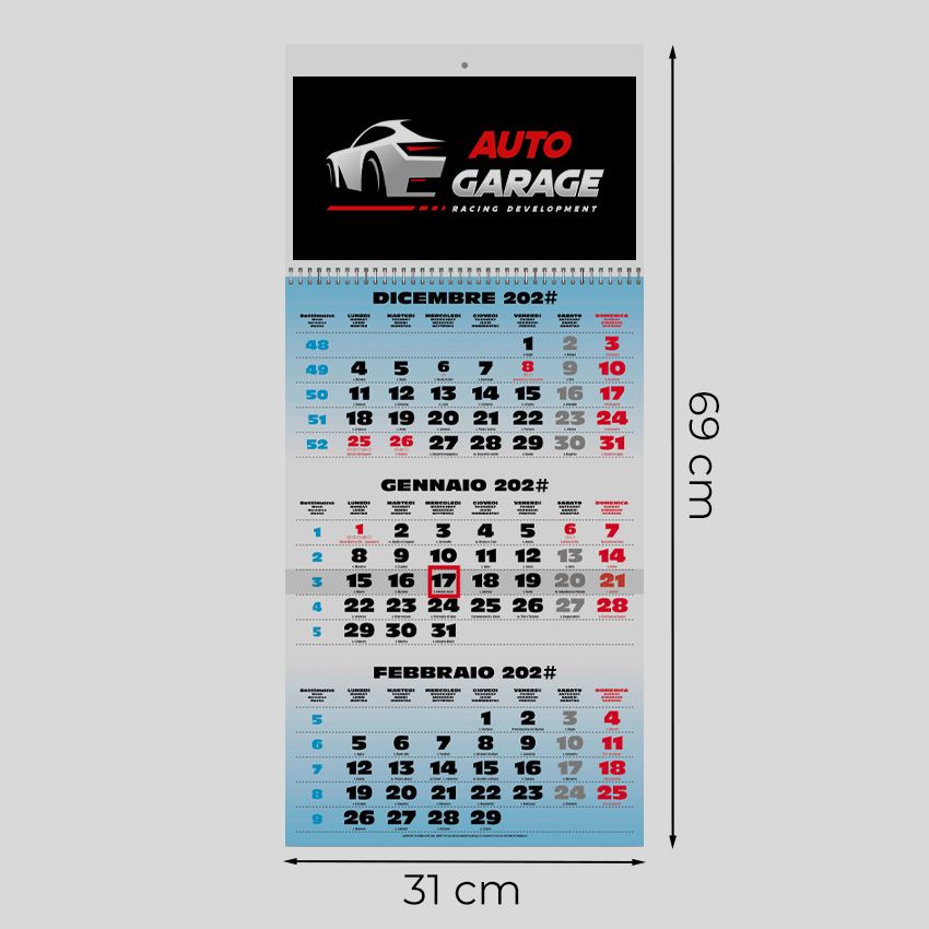Calendario trittico da parete 31x69 - 12 fogli